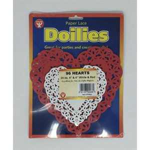 Heart Doilies 4"x 6" RD / WHT ~PKG 96