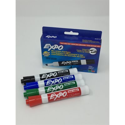 Expo Chisel Tip Dry Erase Low Odor Assorted ~PKG 4
